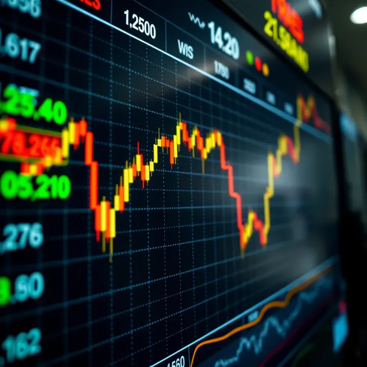 Graph showing fluctuating forex currency exchange rates on digital screen