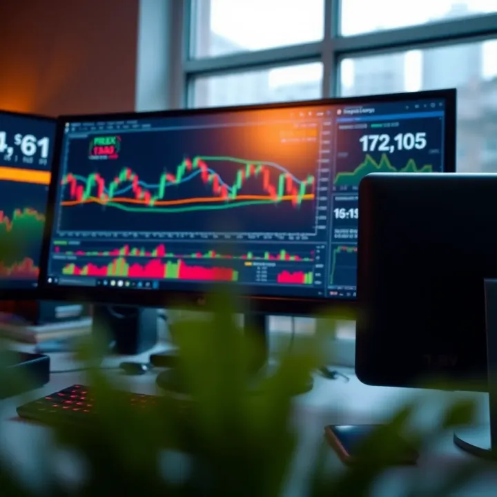 Forex Trading Platform and Market Analysis Tools Graphic showing computer screen with forex trading platform and market analysis tools