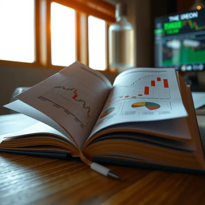 Open book with charts and graphs illustrating forex trading concepts