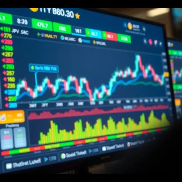 Dashboard displaying cryptocurrency trading charts and price movements on a digital platform