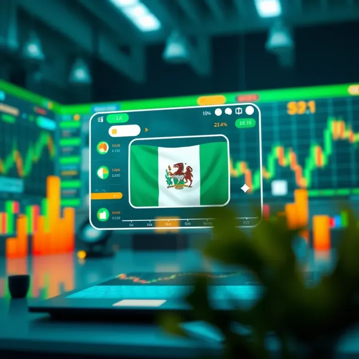 Secure Forex Trading Environment for Nigeria Traders Illustration of a secure digital environment with trading icons and Nigerian flag