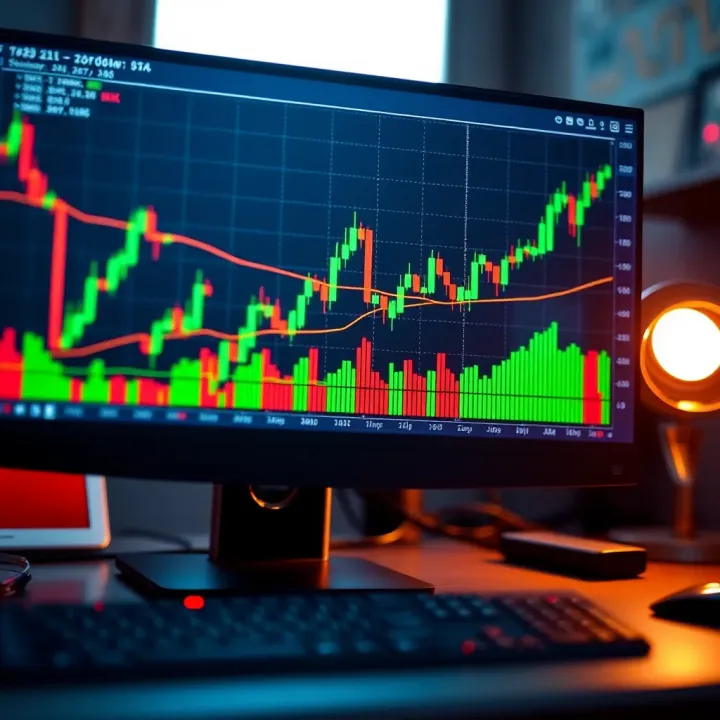 Forex trading chart with candlestick patterns and technical indicators on computer screen