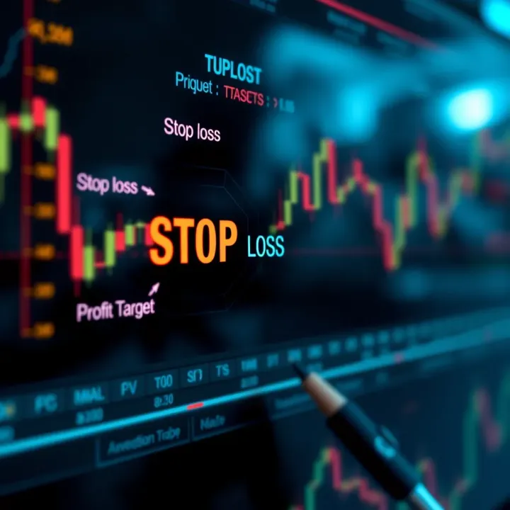 Conceptual graphic showing risk management elements like stop-loss and profit targets