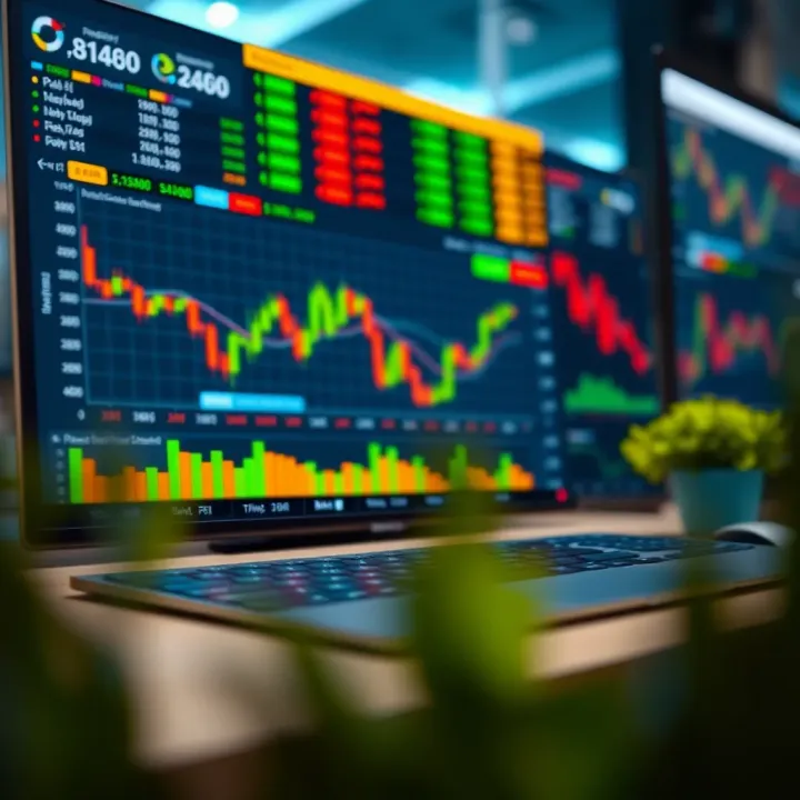 Illustration of a trading dashboard with practice and strategy development features