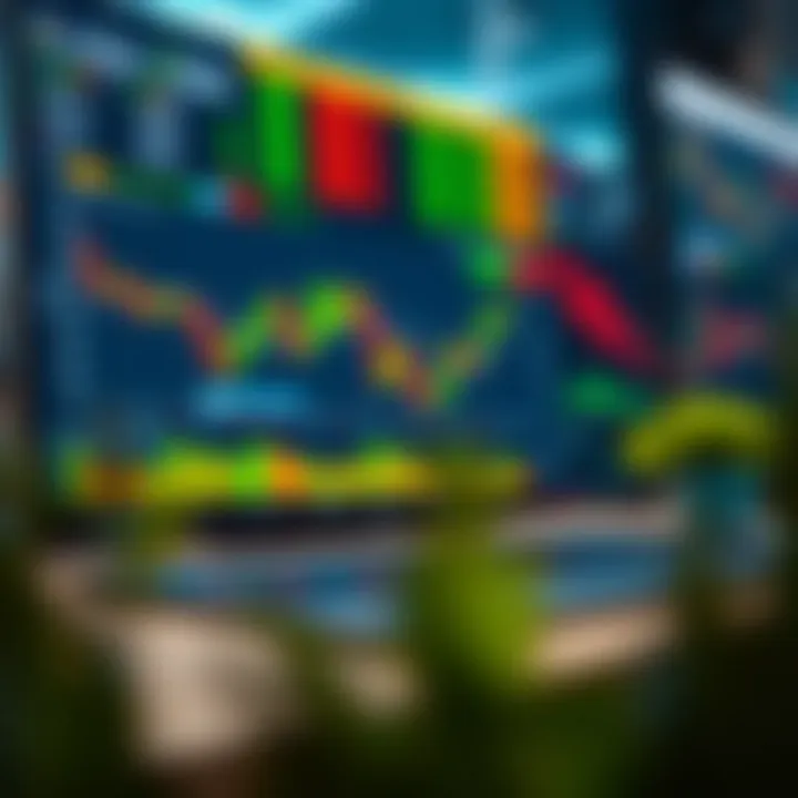 Illustration of a trading dashboard with practice and strategy development features