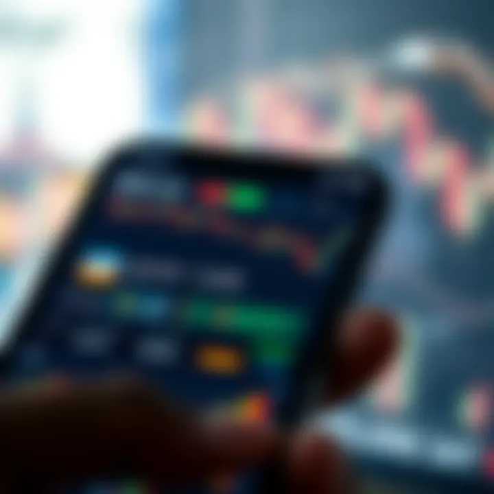 Interface showing live cryptocurrency trading charts and price indicators on a mobile app