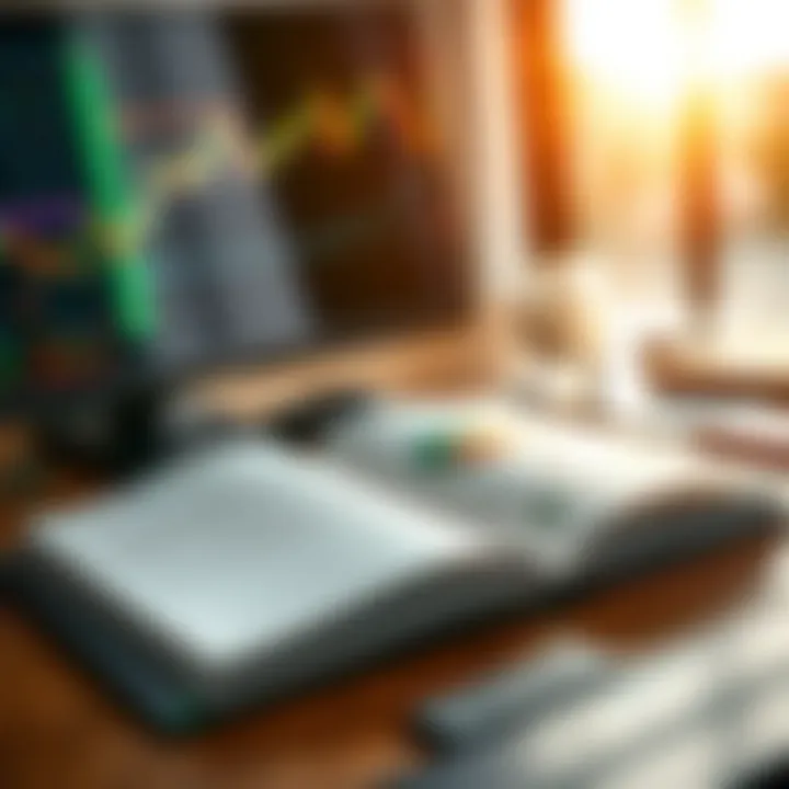 Open forex trading book with charts and currency symbols on desk