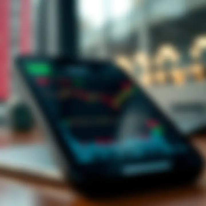 Dashboard displaying live forex trade alerts and currency charts on a mobile device