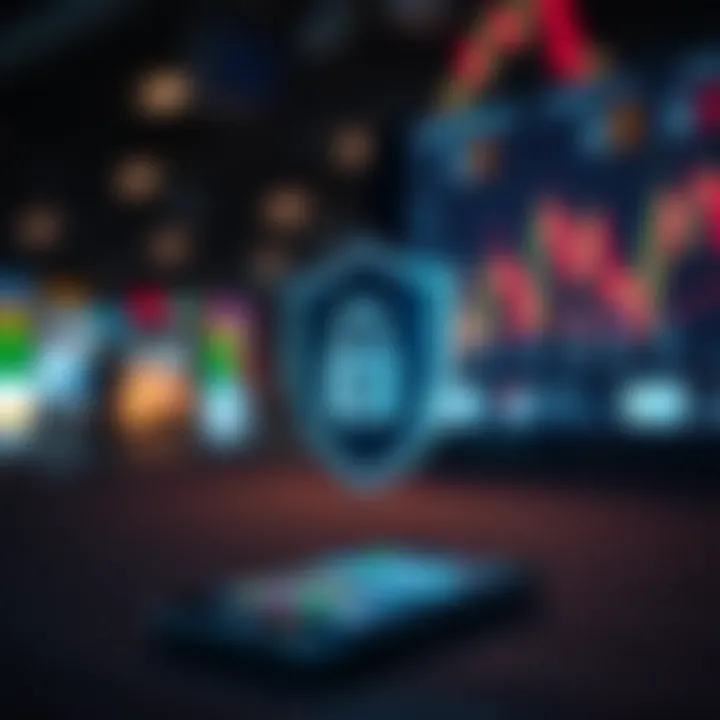 Security shield symbol overlaying a smartphone showcasing secure forex trading features