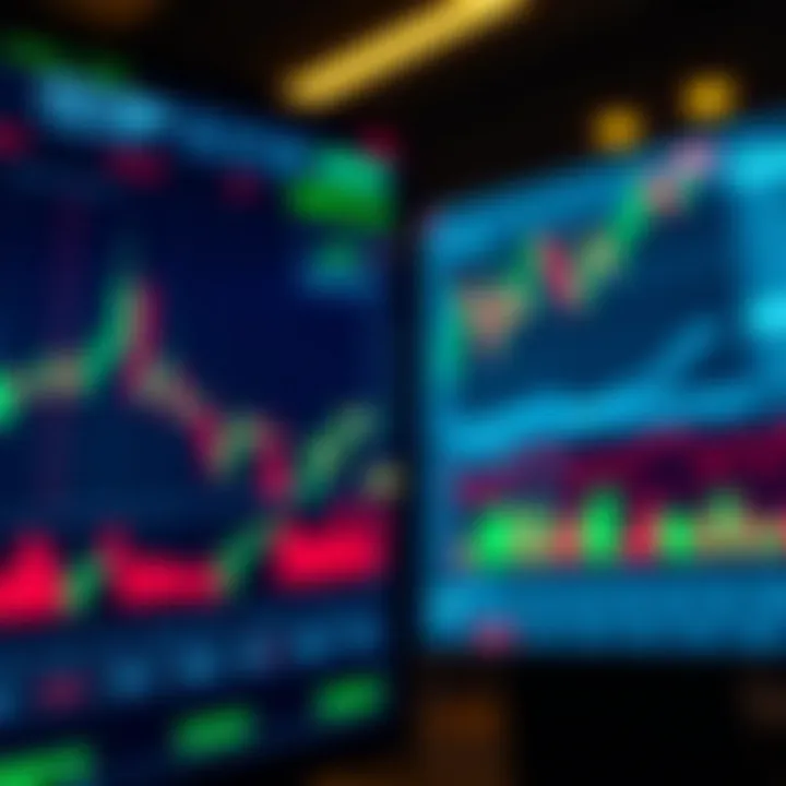 Illustration showing a digital forex trading platform dashboard with currency charts and indicators