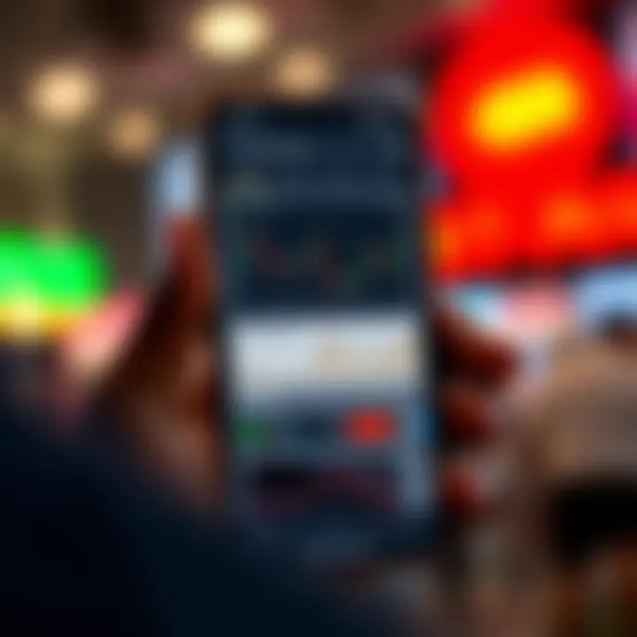 Smartphone screen displaying various trading app features and charts for financial growth in Nigeria