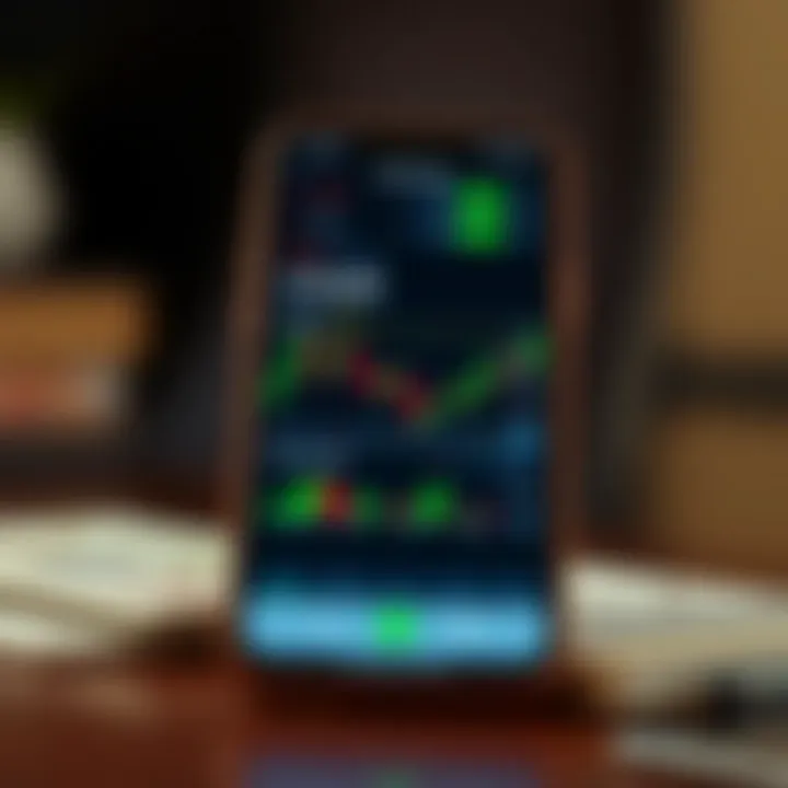 Mobile device displaying a secure trading app interface with charts and market trends