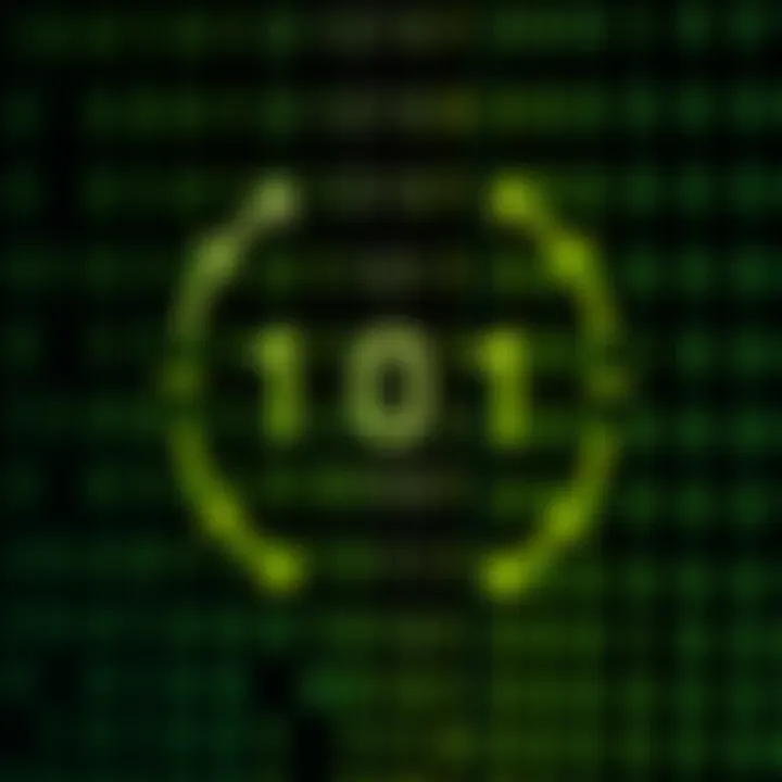 Diagram illustrating binary number system with zeros and ones connected by arrows