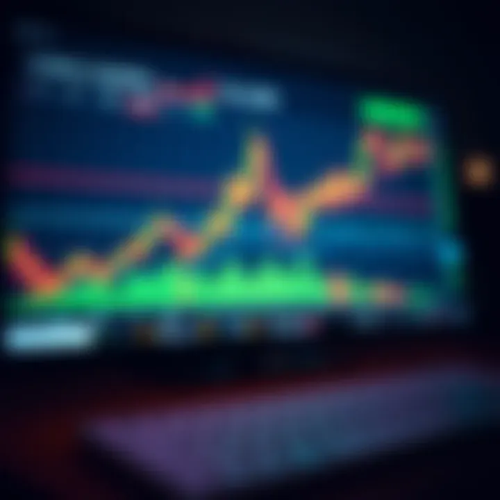 Technical Analysis Tools in Forex Trading Graph showing forex market trends with technical analysis indicators on a digital screen