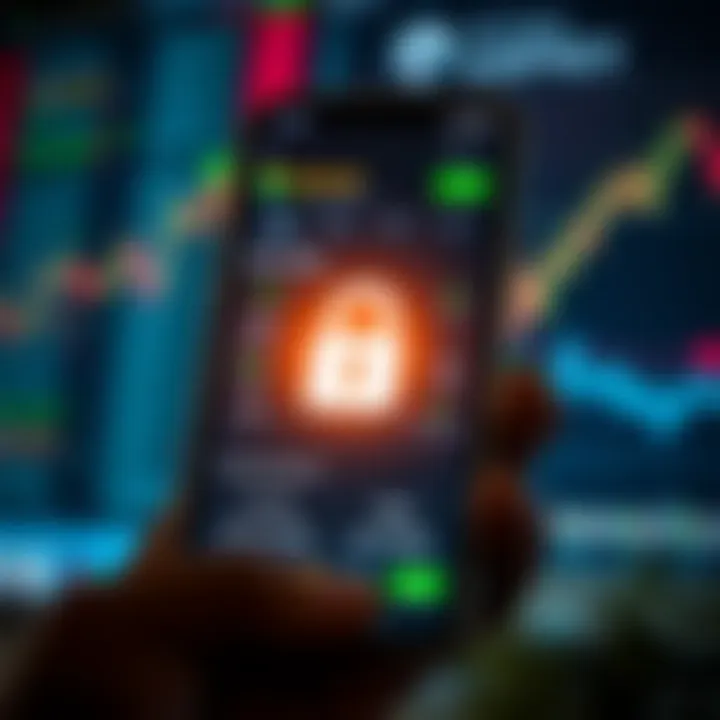 Secure mobile app interface showing encryption and safety features for forex trading