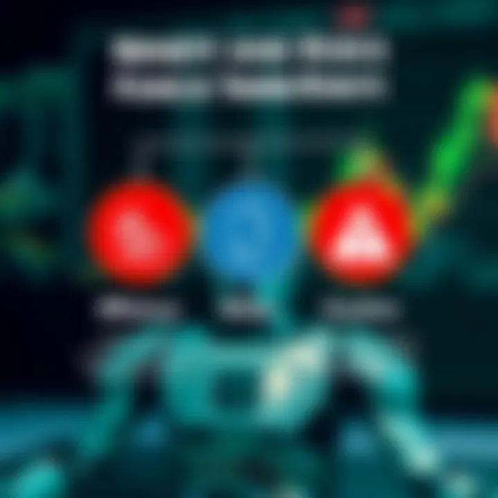 Conceptual graphic showing benefits and risks of forex trading robots with icons representing efficiency, emotion control, and caution