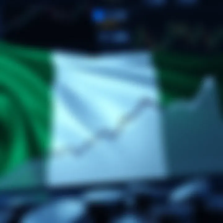 Graph showing upward and downward forex currency trends with Nigerian flag in the background