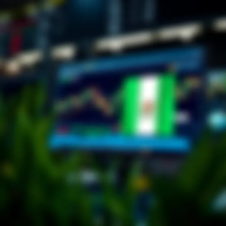 Computer screen displaying forex trading platform with charts and Nigerian flag