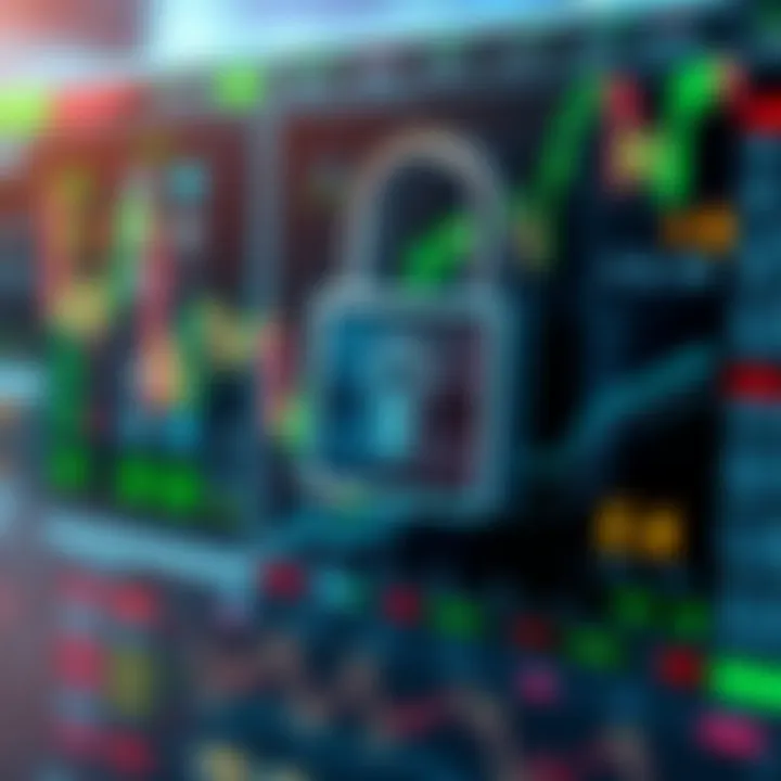 Secure online forex trading with digital padlock and currency symbols