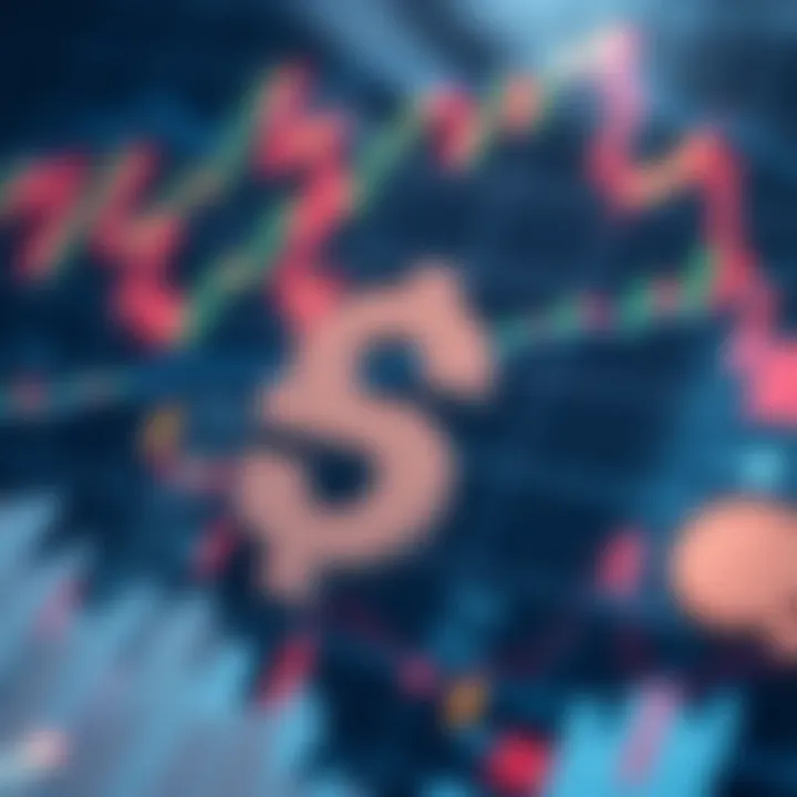 Forex Trading Dynamics with Currency Symbols and Charts Abstract representation of currency symbols and chart lines illustrating forex trading dynamics