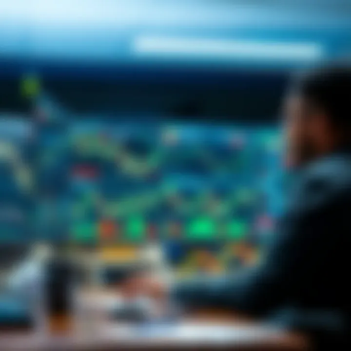 Illustration of a trader analyzing multiple charts and data to develop a forex trading strategy