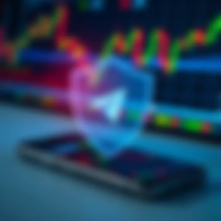 Ensuring Safe and Effective Use of Forex Trading Telegram Groups Illustration of a secure shield icon overlaid on financial charts and a smartphone, symbolizing safe and effective use of forex trading Telegram groups