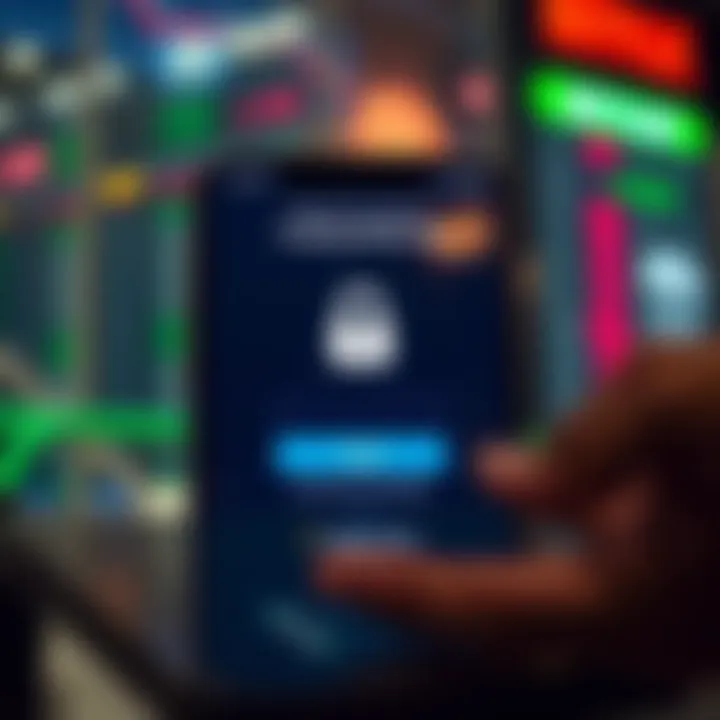 Secure login screen of a trading application emphasizing user safety and account protection