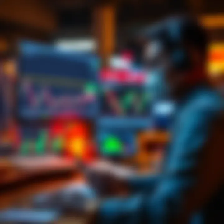 Trader Analyzing Market Data for Forex Strategies Illustration of a trader analyzing financial graphs and market data on a computer screen