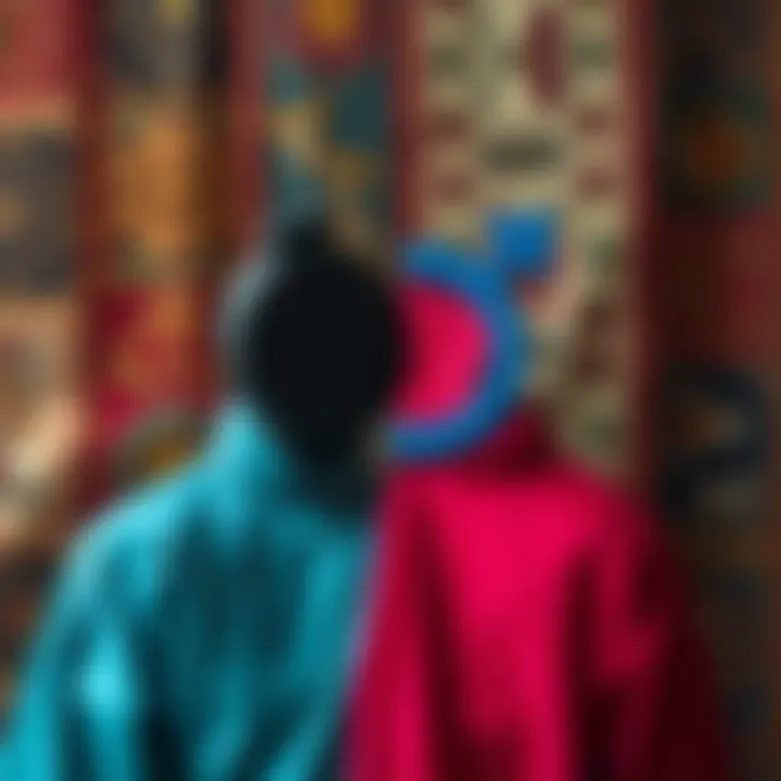 Symbolic representation of binary gender with contrasting colors merging in a cultural tapestry background