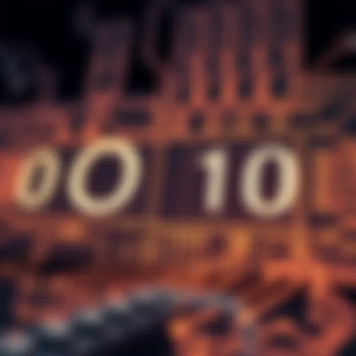 Diagram illustrating the binary number system with zero and one digits connected to digital circuits