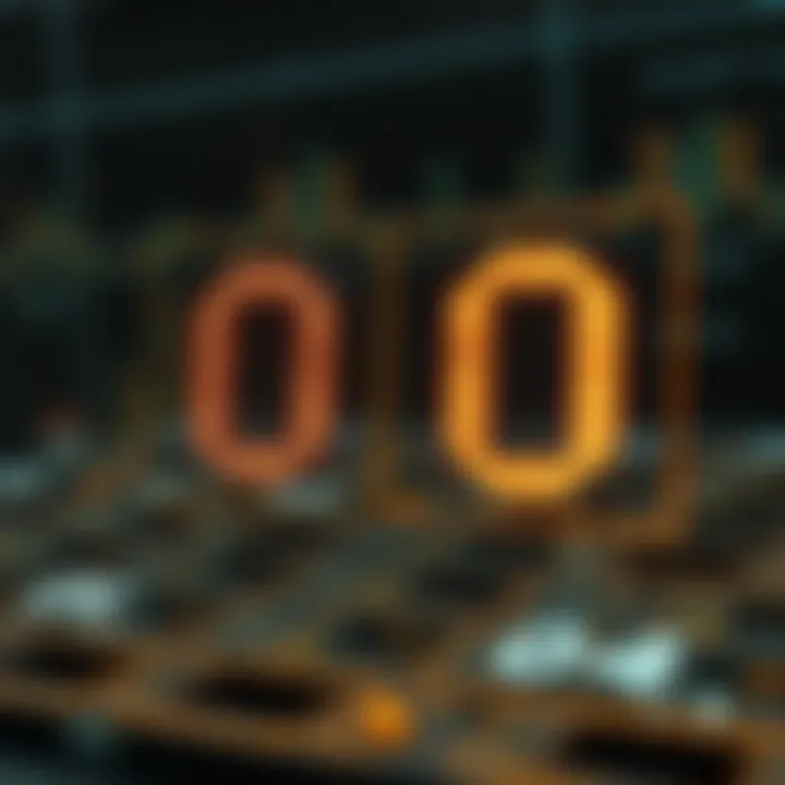 Diagram illustrating the binary numeral system with digits zero and one representing values