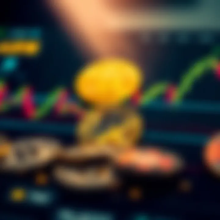 Digital illustration of cryptocurrency coins and trading charts symbolizing market analysis