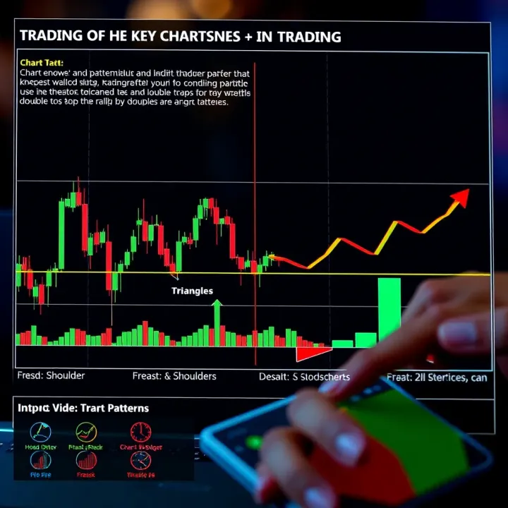 Illustration of various common chart patterns used in technical analysis including head and shoulders, triangles, and double tops