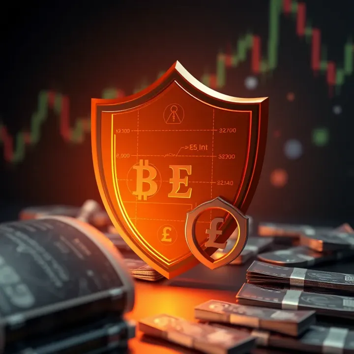 Conceptual illustration of financial security with shield and currency symbols representing protection in trading