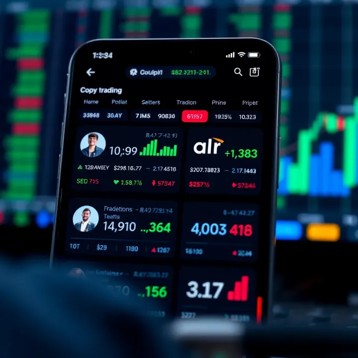 User interface showing various copy trading strategies and trader performance metrics on a mobile app designed for Nigerian investors