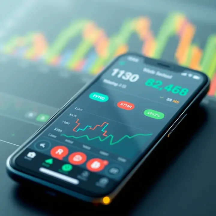 User interface showing cryptocurrency portfolio balance and market trends on a mobile device
