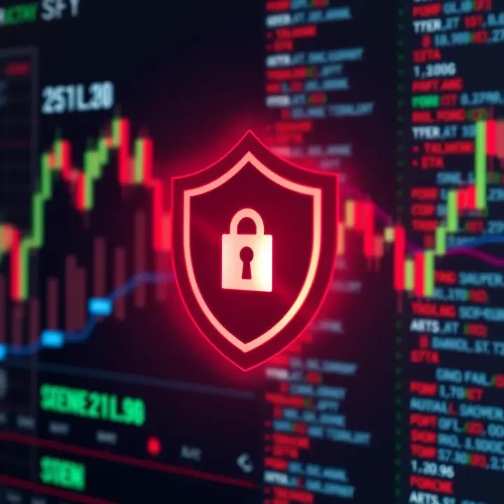 Security shield icon overlaying a digital background representing app security features for forex trading