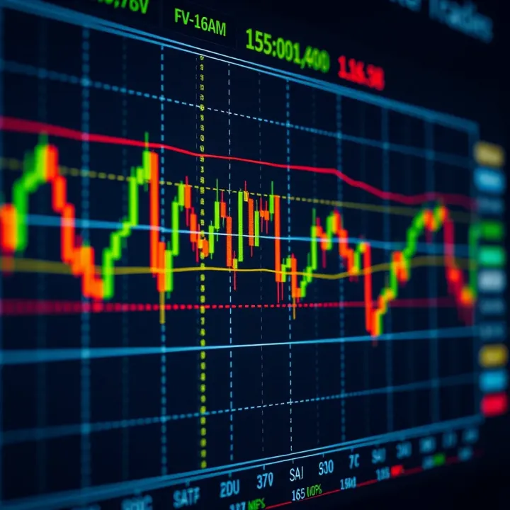 Chart displaying various forex trading indicators overlaid on candlestick patterns