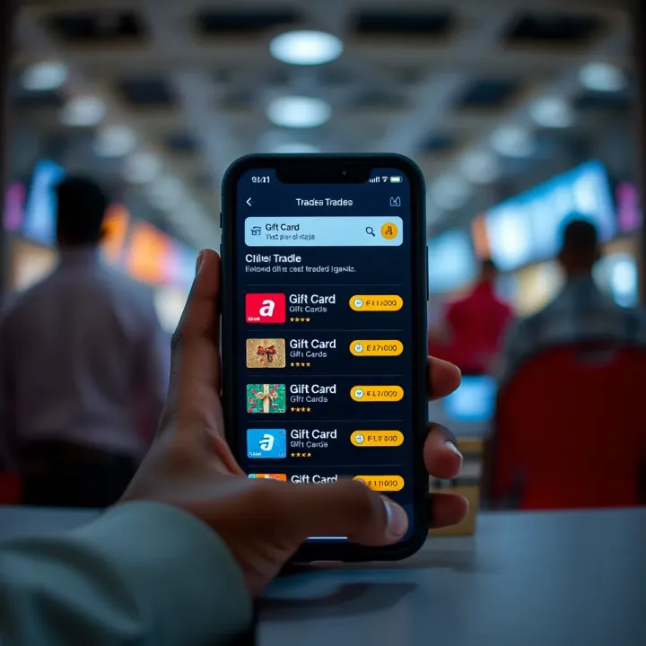 Smartphone displaying various gift card options for trading in Nigeria