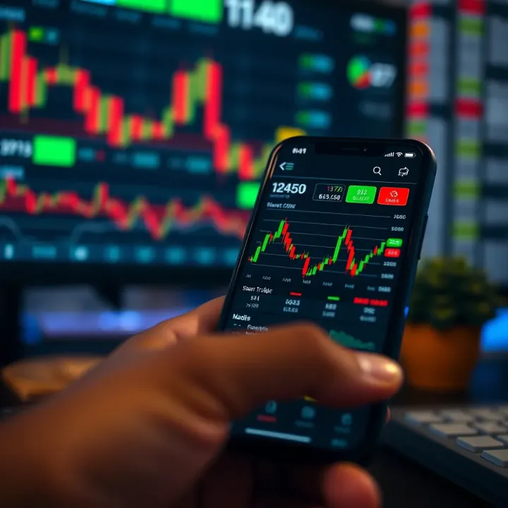 Smartphone displaying a user-friendly trading app interface with charts and market data