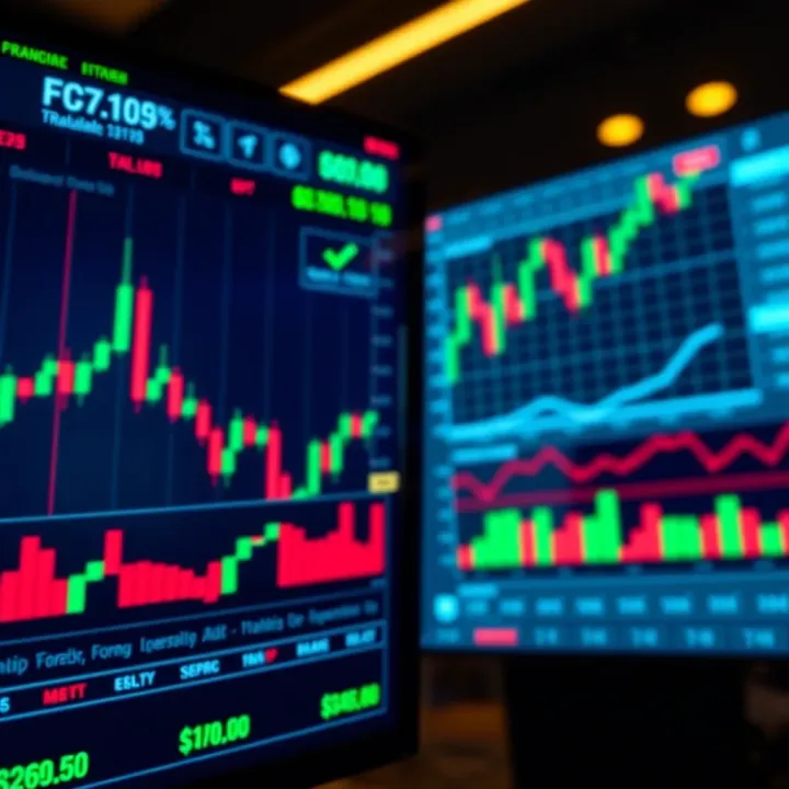 Illustration showing a digital forex trading platform dashboard with currency charts and indicators
