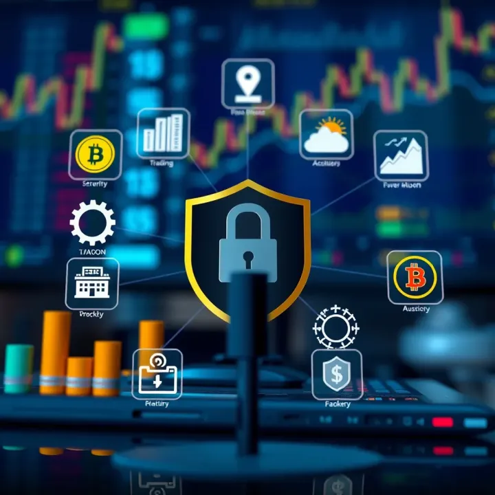 Trading Assets and Security Features in Nigerian Market Illustration of digital financial icons representing various trading assets and security features