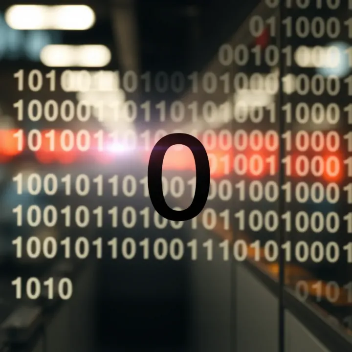 Diagram showing decimal zero converted into binary code with all bits set to zero