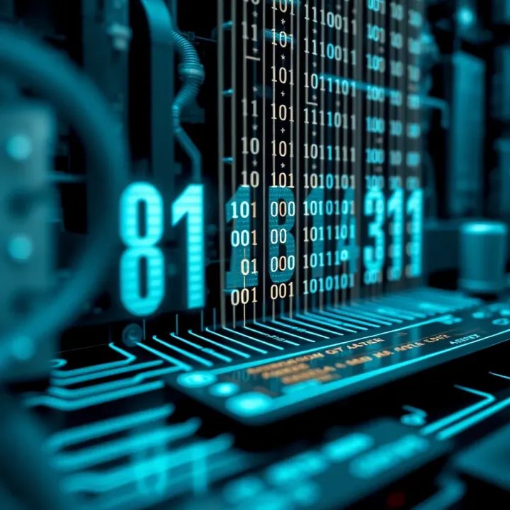Binary Code as the Foundation of Digital Computer Operations Conceptual illustration of digital circuits using binary code for data processing