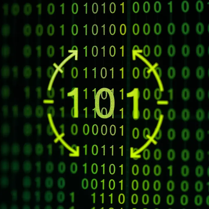 Diagram illustrating binary number system with zeros and ones connected by arrows