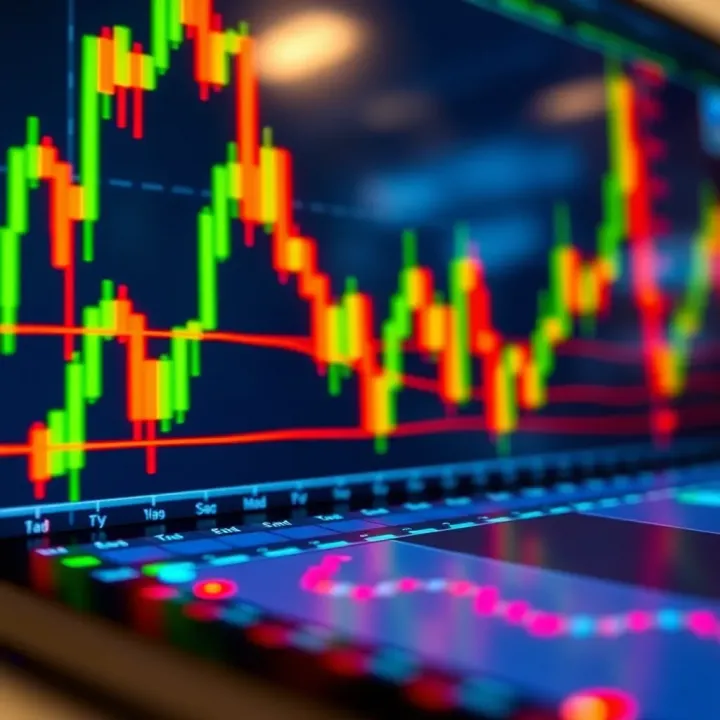 Forex Currency Pair Chart on Digital Trading Platform Colorful candlestick chart showing forex currency pair fluctuations on digital trading platform