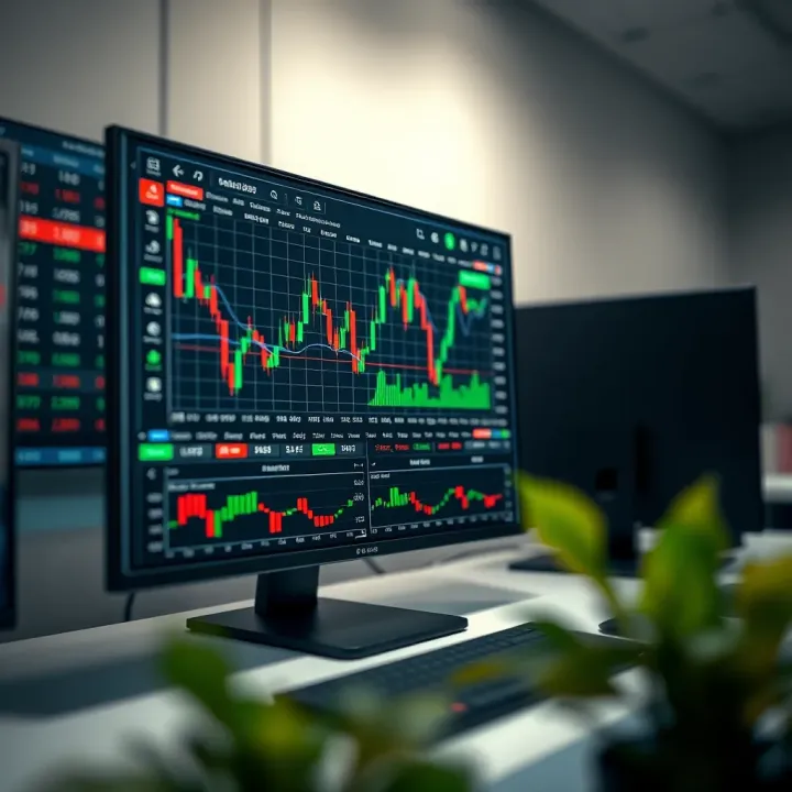 Computer screen displaying currency trading platform with charts and data