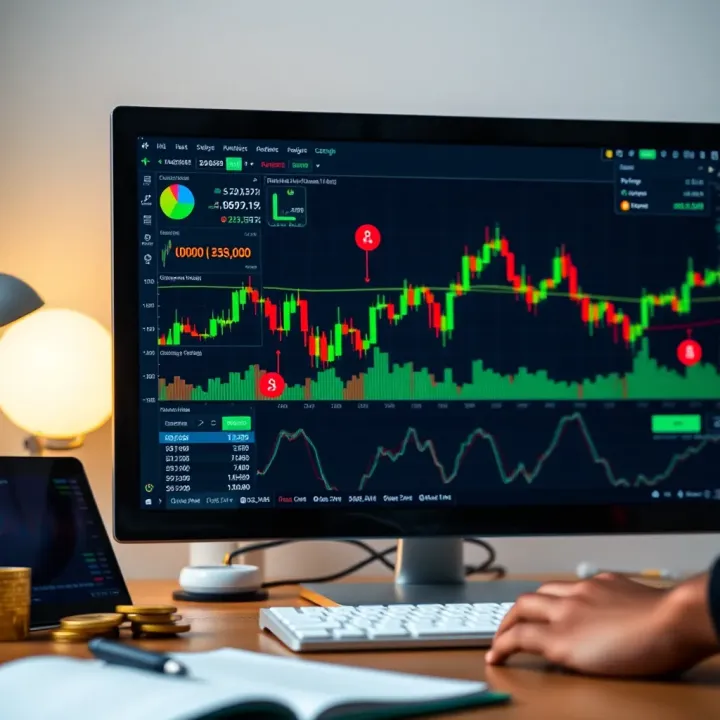 A computer screen displaying crypto trading charts and graphs with Nigerian currency symbols, highlighting tools for effective trading