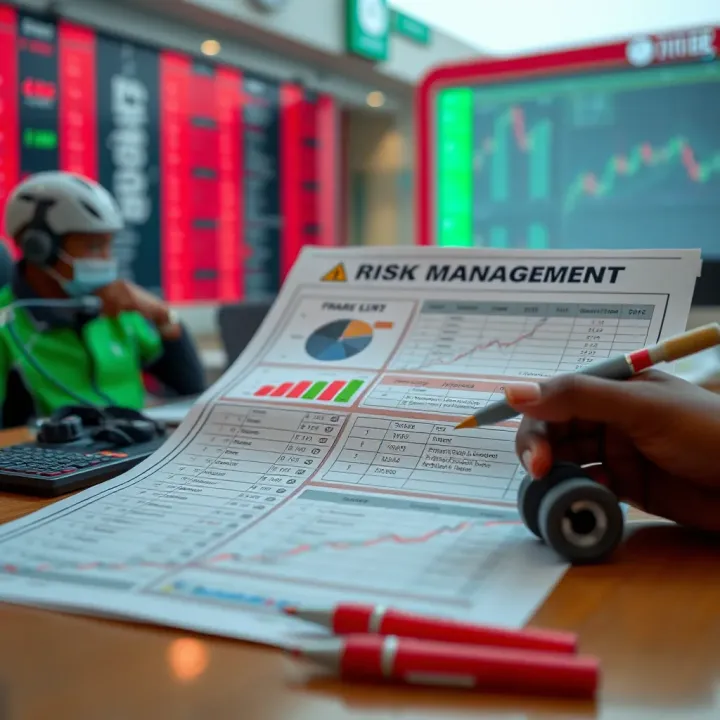 Illustration of a risk management plan with charts and checklists tailored for Nigerian investors