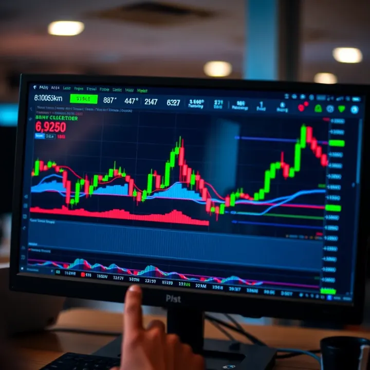 Illustration of a digital trading platform interface displaying binary options charts and trading signals